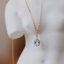 14K Gold Sky Pear Drop Charm Necklace - 925 Silver, gift, blue, January, detach - £41.97 GBP