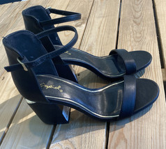 Qupid Women’s Wedge heel Open Toed Ankle Buckle Shoes Size 6.5 In black H2 - $15.14