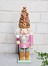 Pink Donut King Guard Nutcracker Donuts Sweets Wooden Shabby Chic 12&quot; NEW - $28.99