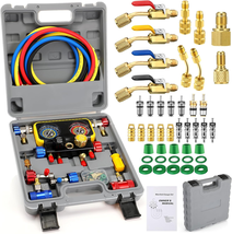 Automotive 4 Way AC Gauge Set R1234YF R134A and R404A Refrigerants with ... - $181.38