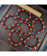 8mm Antik Venezianisch Preiselbeere Rot Weiß Herz Chevron Perlen Armband - $34.71 CAD