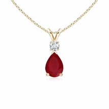 Authenticity Guarantee 
Ruby Teardrop Pendant with Diamond in 14K Yellow Gold... - £829.46 GBP
