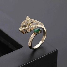 14K Gold Jaguar Ring, Emerald Ring, Panther Rhinestone Ring, Lion Head Emerald R - £20.08 GBP