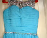 Aqua Turquoise Blue Rhinestone Evening Gown double lining sz Sm 2ish see... - $41.57