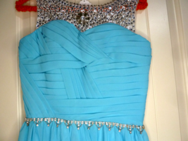 Aqua Turquoise Blue Rhinestone Evening Gown double lining sz Sm 2ish see... - $41.57