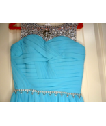 Aqua Turquoise Blue Rhinestone Evening Gown double lining sz Sm 2ish see... - £32.75 GBP