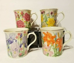 Lenox 1995 Flower Blossom Collection Suzanne Clee Set 4 Cups/Mugs Gold Trim EUC - £35.37 GBP