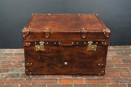 Antique English Bridle Leather Tan Coffee Table Trunk - £950.74 GBP