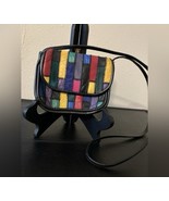 Vintage  LA COVINA Black And Multicolor Leather Patchwork Crossbody Bag ... - $20.36 CAD