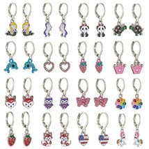 16 Pairs Mixed Cute Animals Earrings Panda Heart Dolphin Owl Crown Strawberry Ho - £11.83 GBP