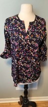 Collective Concepts Womens  Roll Tab Sleeves Feather Blouse Size S - $13.29