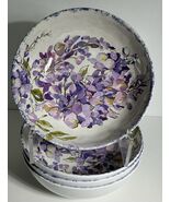 4 Farmhouse Cereal Salad Dessert Melamine Bowls Purple Flowers Floral New - $703.80 MXN