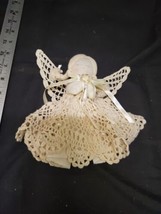 Vintage Stuffed Lace Cloth Angel Christmas Ornament with Stiff Glittery Wings - £9.87 GBP