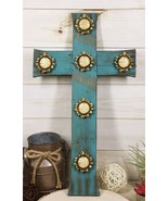 Rustic Western Distressed Wood Turquoise Blue Faux Antler Bone Crowns Wa... - €27,17 EUR