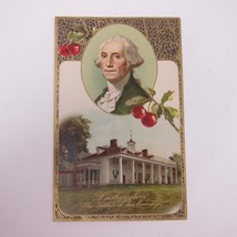 Postcard George Washington Portrait &amp; Mount Vernon Cherries Patriotic Antique - £7.92 GBP
