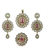 Ruby Designer Natural Diamond Necklace Set , Ruby Handmade , Antique Loo... - £474.04 GBP