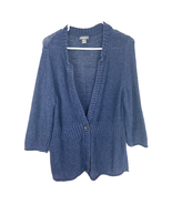 Eddie Bauer Linen Cotton Knit Cardigan Sweater Blue 3/4 SleeveV Neck Wom... - £28.68 GBP