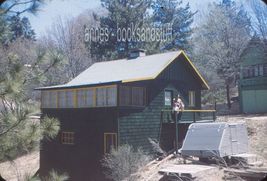 35 mm color glass covered slide * HOME build on Side Hill trees people b... - $5.50