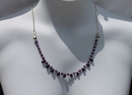 Pretty 18 Inch Amethyst Faceted Briolette Bead Necklace Silver Plate Link Chain - £21.86 GBP