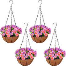 Artificial Hanging Flowers in Basket for Outdoors Indoors Decor 4 Pcs, Hanging S - £70.52 GBP