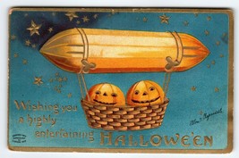 Halloween Postcard Ellen Clapsaddle Airship Blimp Pumpkin Ride Fantasy Germany - £48.72 GBP