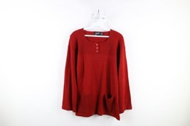 Vintage 70s Boho Chic Womens Medium Flared Sleeve Ribbed Knit Henley Sweater - £43.38 GBP