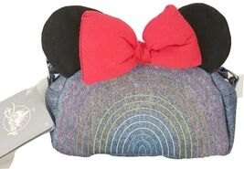 Disney Minnie Mouse Blue Denim Saddle Bag Crossbody Purse Hand Bag Rainb... - $30.69 CAD