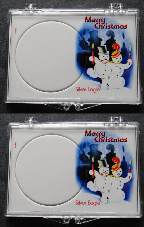 Primary image for 2 Edgar Marcus Silver Eagle Snaplock Case Coin Holder 2X3 Snowman Christmas