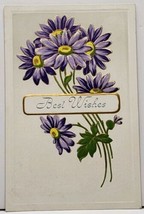 Best Wishes Pretty Purple Daisies with Gold Gilded Trim Embossed Postcard I6 - £3.87 GBP