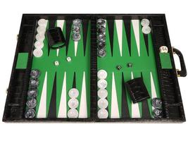 Open Box! 21&quot; Marcello de Modena Leather Backgammon Set - Croco Black - £350.50 GBP