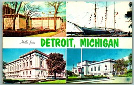 Multiview Greeting Hello From Detroit Michigan MI Chrome Postcard G1 - £3.05 GBP