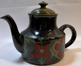 Stratford England Arthur Wood Stoneware Dark Green MCM Teapot w/ Flowers MCM - £29.06 GBP