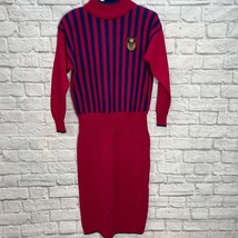 Vintage Plain Jane Sweater Dress Magenta Pink Blue Stripe Size M Crest M... - £63.26 GBP