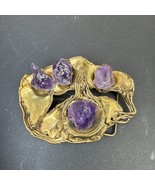 Vintage Brutalist Belt Buckle Brass Amethyst Crystals Artisan MCM Unisex... - $3,027.76 MXN