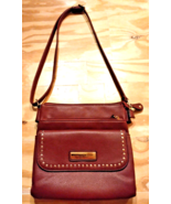 Andrew Marc Marc New York Burgundy Studs Leather Satchel Crossbody Handbag - £42.16 GBP
