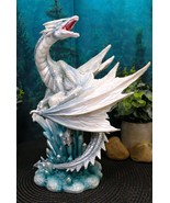 White Arctic Snow Winter Dragon On Giant Crystal Ice Rocks Statue Frozen... - $88.84 CAD