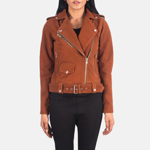 LE Alison Tan Brown Suede Leather Women Biker Jacket - $139.00+