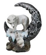 Winter Snow White Wolf Mother With Pup By Snowy Crater Crescent Moon Fig... - $327.37 MXN
