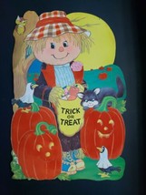Vintage Flocked Halloween Die Cut Scarecrow Pumpkin Jack-O-Lantern Trick... - £55.78 GBP