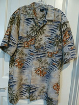 FC Hawaiian Short Sleeve Shirt Palm Trees Orchids rayon Polyester XL Ext... - £15.56 GBP