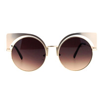 Damen Rund Katzenauge Sonnenbrille Übergröße Metall Flügel Top Rahmen - £8.73 GBP