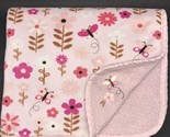 Kidsline Baby Blanket Butterfly Flowers Pink Sherpa Embroidered - $19.99