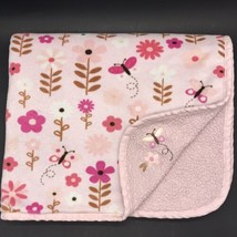 Kidsline Baby Blanket Butterfly Flowers Pink Sherpa Embroidered - £15.67 GBP