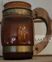 Single Vintage 1960&#39;s era Beer Barrel Glass Mug with Wood Handles - £10.99 GBP