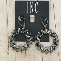 I.N.C Black Flower Hematite Gold Crystal Dangle Silver Plated Earrings 2.5” NEW - £6.22 GBP