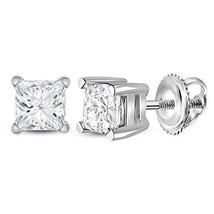 14kt White Gold Unisex Princess Diamond Solitaire Stud Earrings 3/4 Cttw - £925.09 GBP