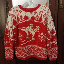 Vintage GAP Sweater 1980s Ice Skating Red White Winter Ski Holiday Pullover XL - £90.15 GBP
