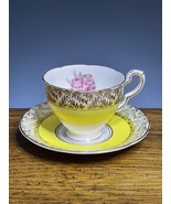 Vintage Royal Stafford England Teacup &amp; Saucer Set Yellow Blue Floral Go... - $23.38