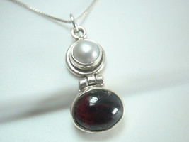 Garnet and Cultured Pearl 925 Sterling Silver Pendant - $8.09