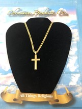 Men/Woman Gold Plated Beveled Cross w/ matching Gold Stainless Steel Cuban Chain - £15.57 GBP